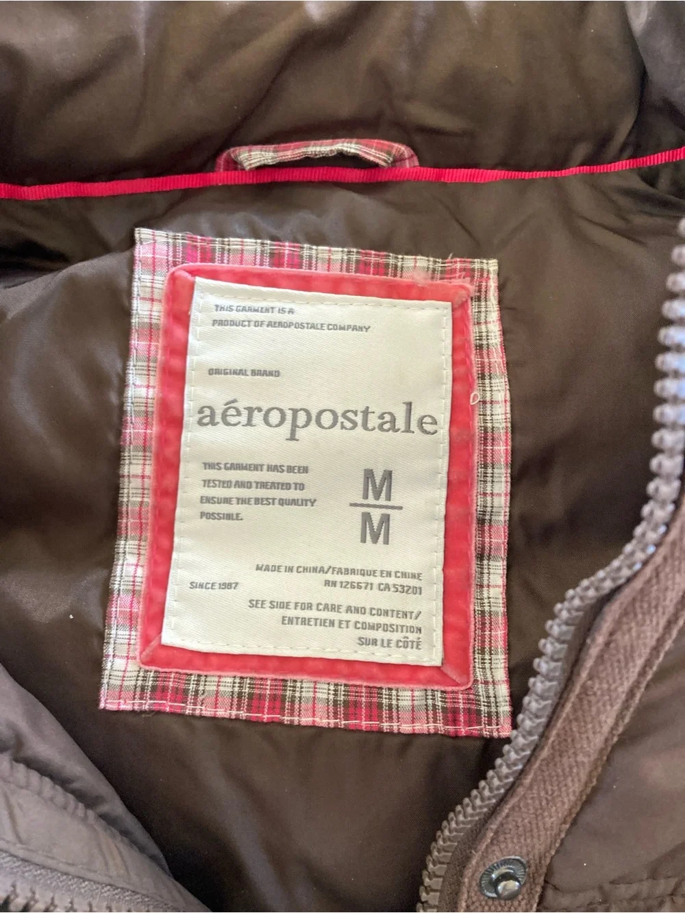Aeropostale Faux Fur Trim Hooded Puffer Vest Jacket Brown Size Medium